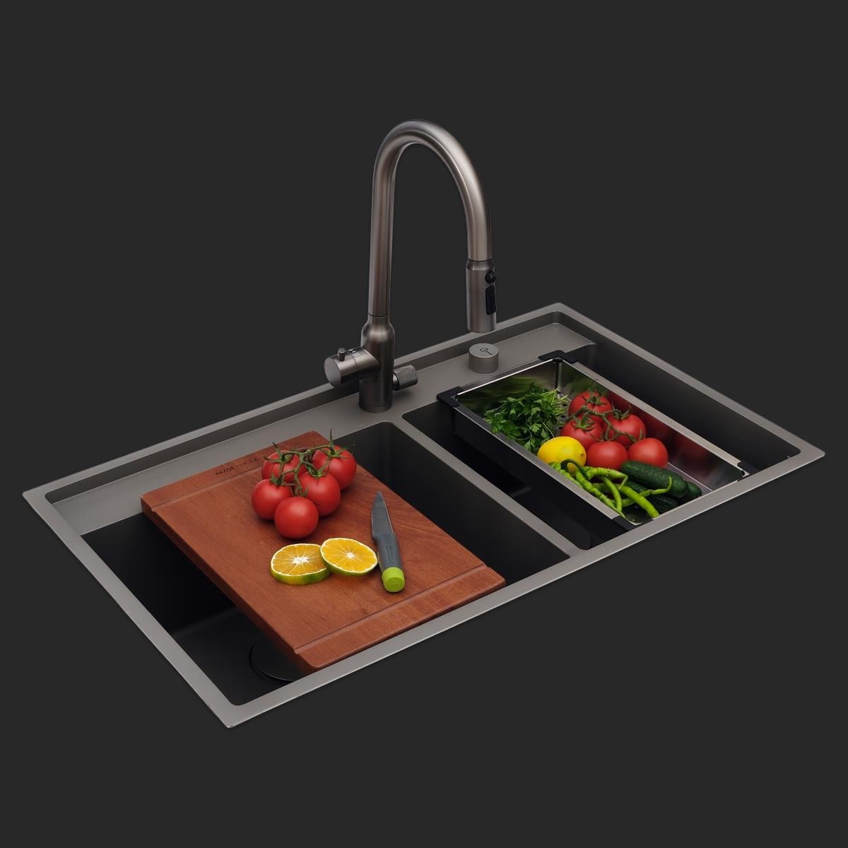 Giotto El Yapımı Nano Eviye Seti 86x51 cm Mat Gri (Gun Grey)