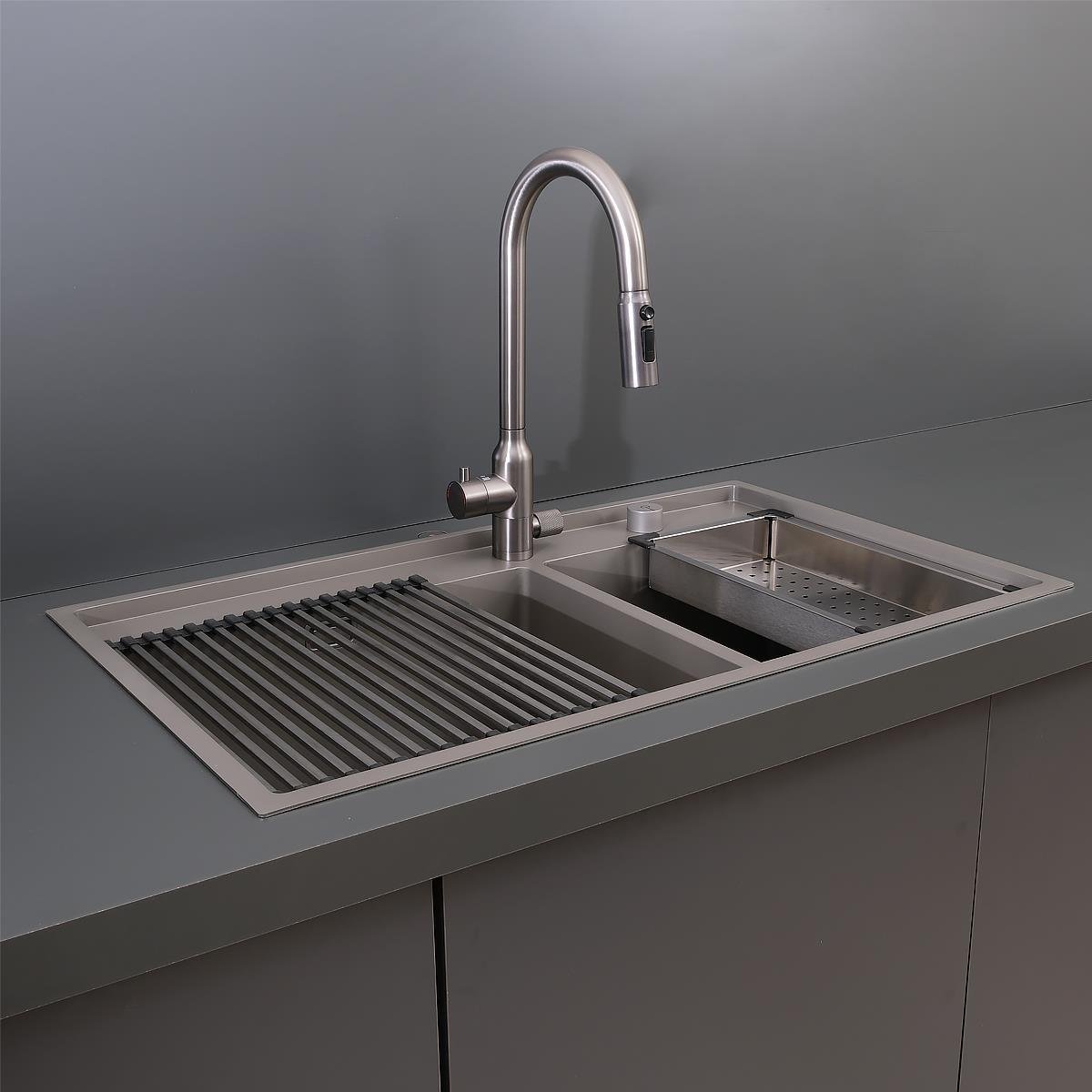 Giotto El Yapımı Nano Eviye Seti 86x51 cm Mat Gri (Gun Grey)