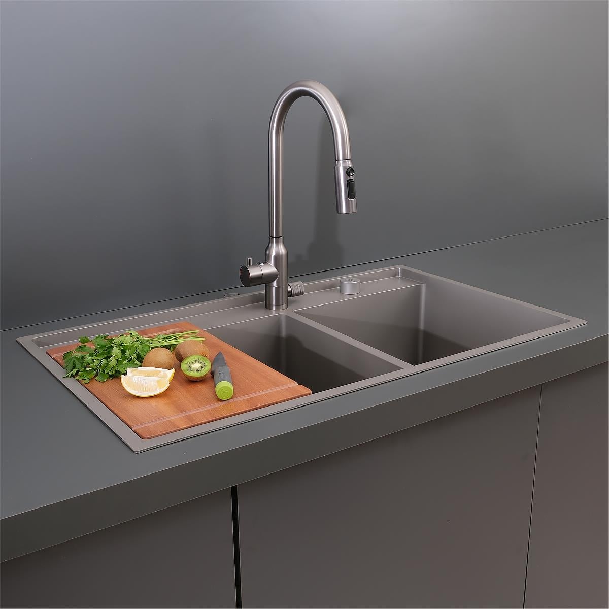 Giotto El Yapımı Nano Eviye Seti 86x51 cm Mat Gri (Gun Grey)
