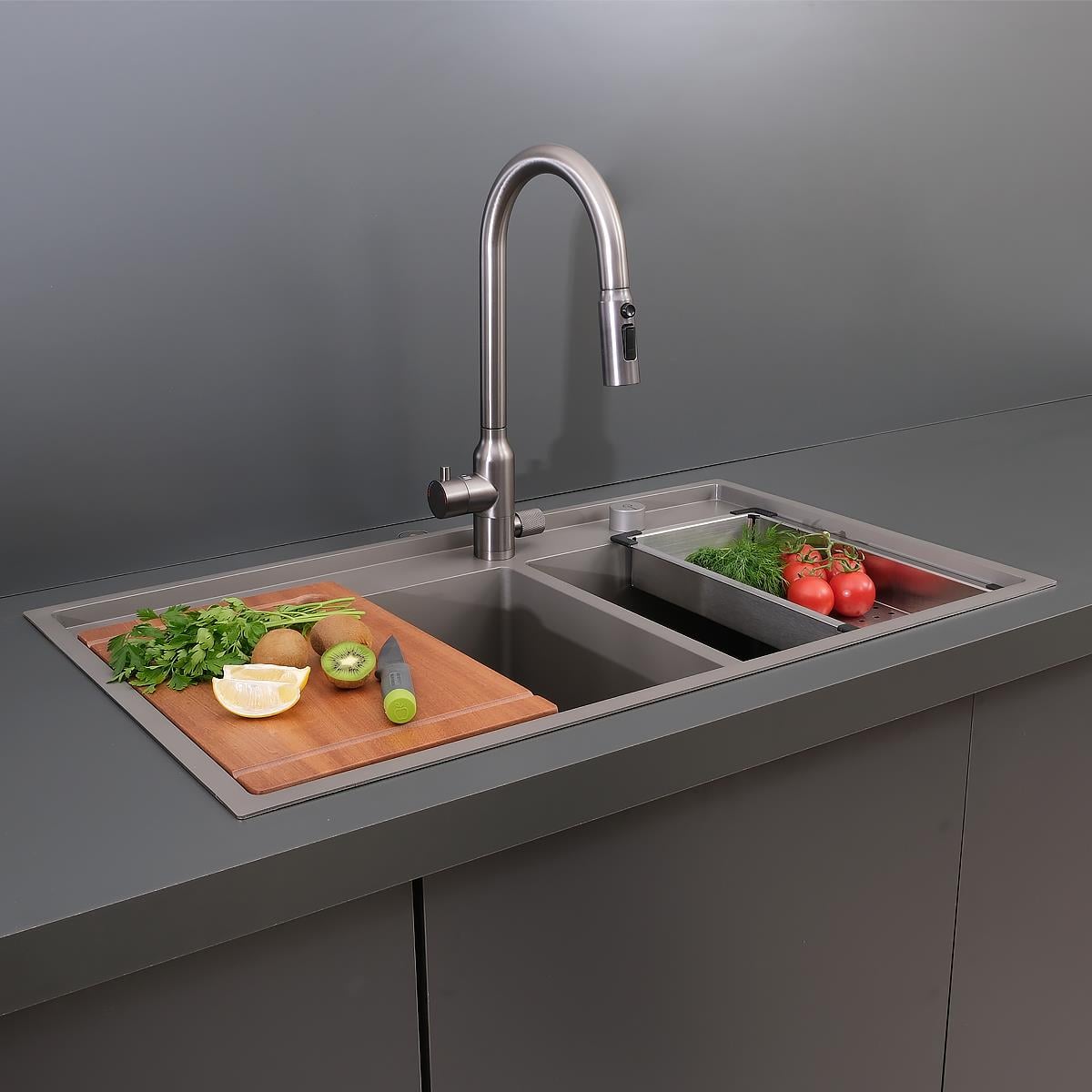 Giotto El Yapımı Nano Eviye Seti 86x51 cm Mat Gri (Gun Grey)