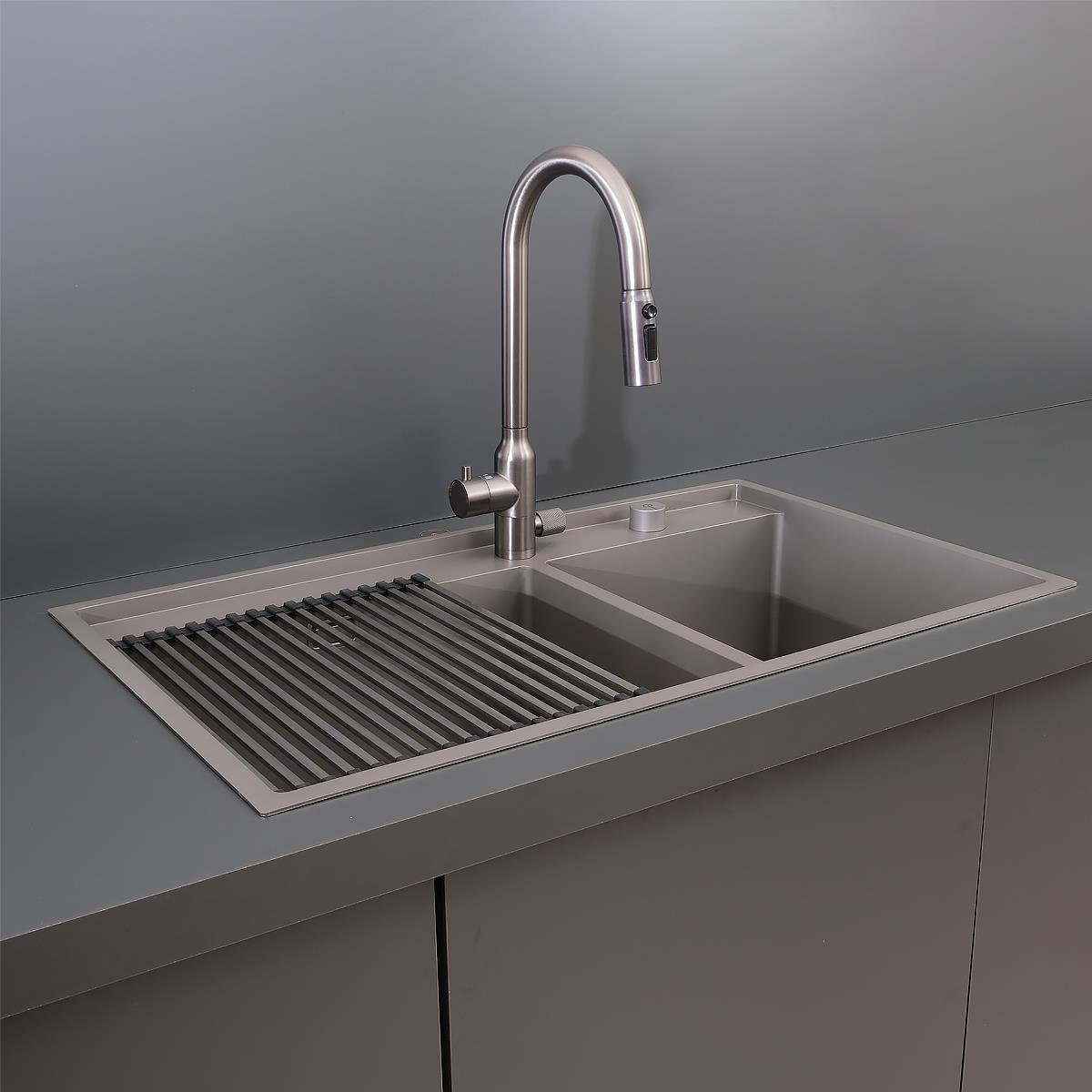 Giotto El Yapımı Nano Eviye Seti 86x51 cm Mat Gri (Gun Grey)