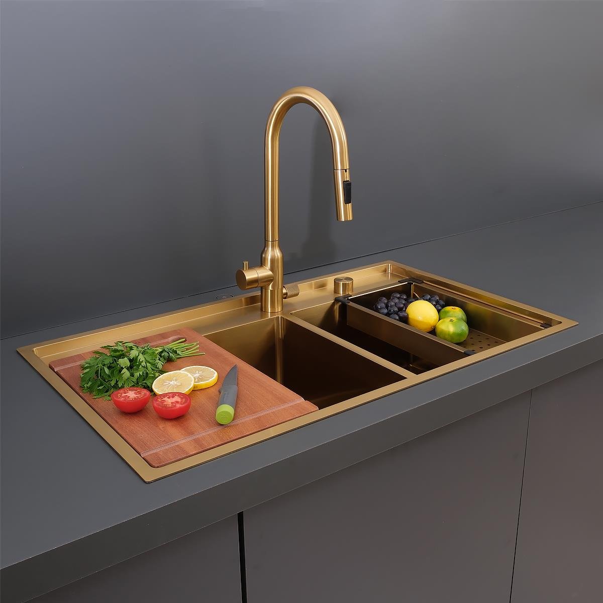 Giotto  El Yapımı PVD Eviye Seti 86x51 cm Altın (Gold)