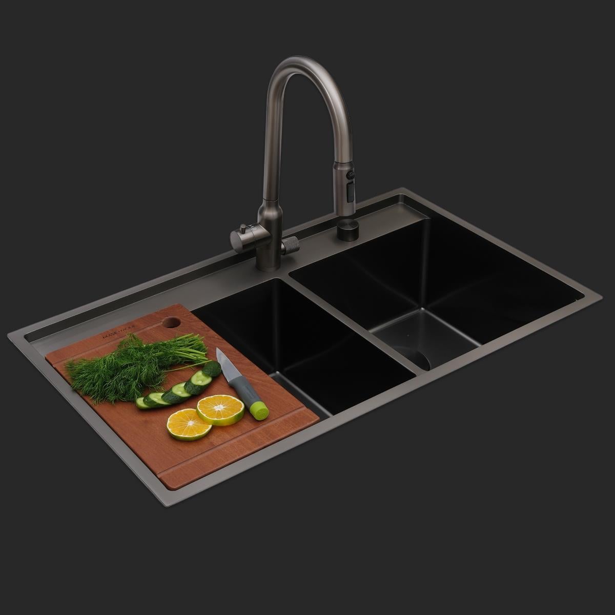 Giotto El Yapımı PVD Eviye Seti 86x51 cm Siyah (Black)