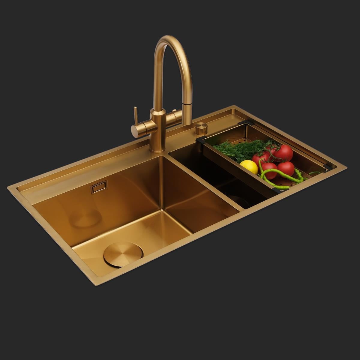 Giotto  El Yapımı PVD Eviye Seti 86x51 cm Altın (Gold)