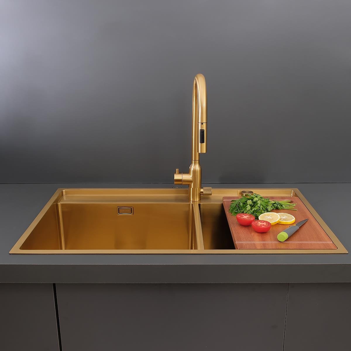 Giotto  El Yapımı PVD Eviye Seti 86x51 cm Altın (Gold)