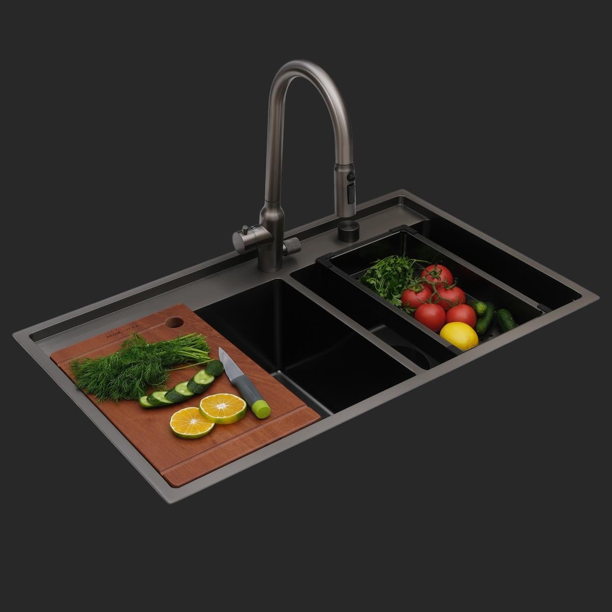 Giotto El Yapımı PVD Eviye Seti 86x51 cm Siyah (Black)
