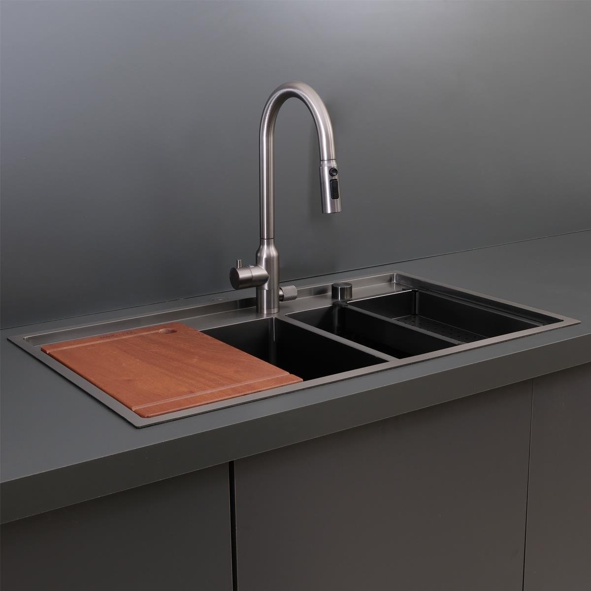 Giotto El Yapımı PVD Eviye Seti 86x51 cm Siyah (Black)