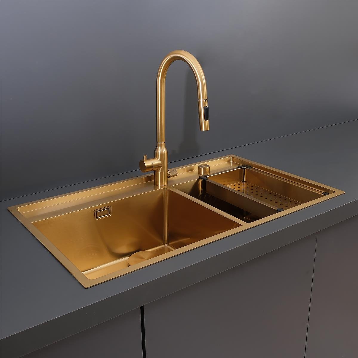 Giotto  El Yapımı PVD Eviye Seti 86x51 cm Altın (Gold)