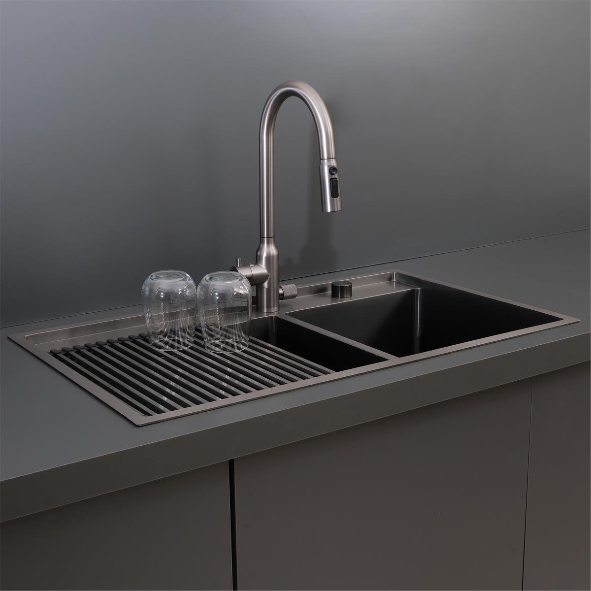 Giotto El Yapımı PVD Eviye Seti 86x51 cm Siyah (Black)