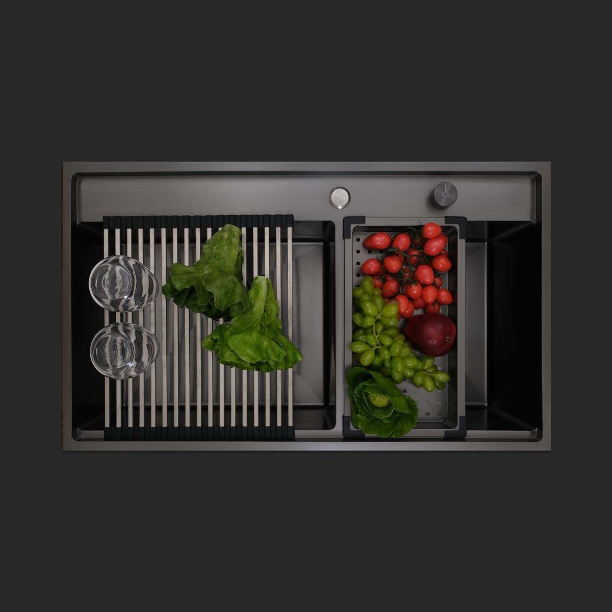 Giotto El Yapımı PVD Eviye Seti 86x51 cm Siyah (Black)