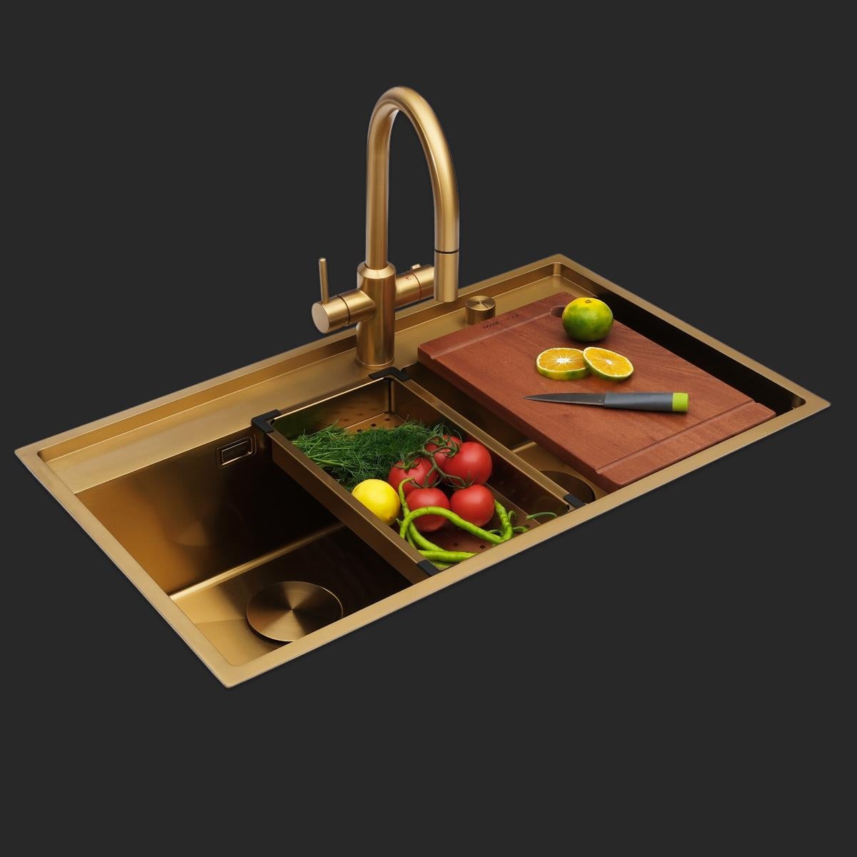 Giotto  El Yapımı PVD Eviye Seti 86x51 cm Altın (Gold)