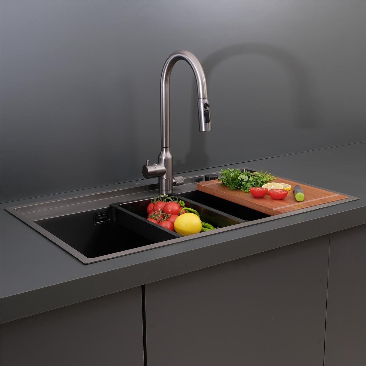 Giotto El Yapımı PVD Eviye Seti 86x51 cm Siyah (Black)
