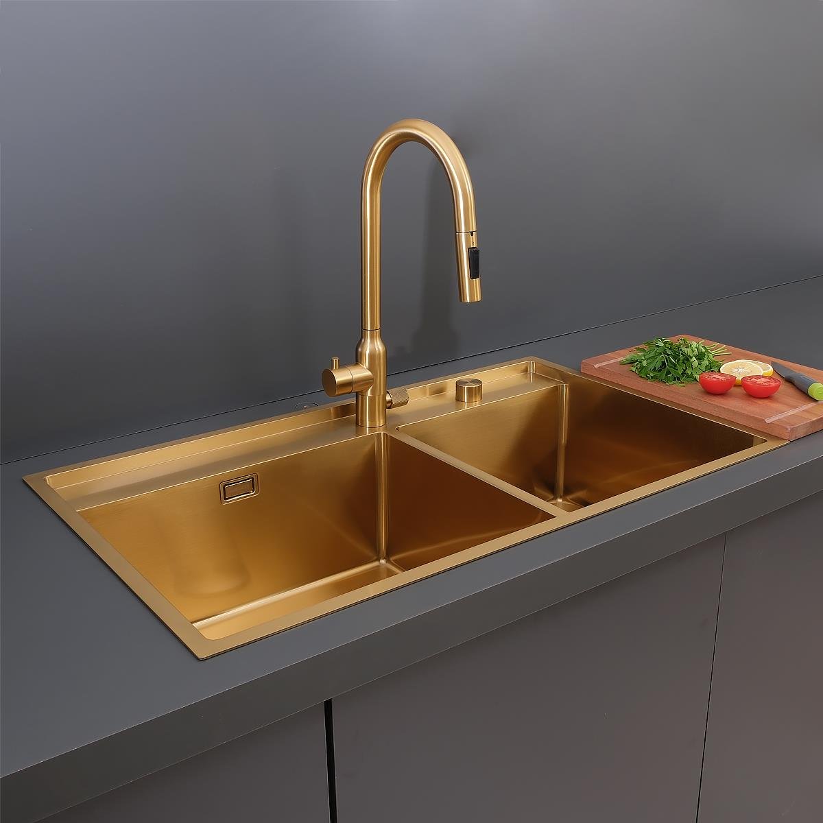 Giotto  El Yapımı PVD Eviye Seti 86x51 cm Altın (Gold)