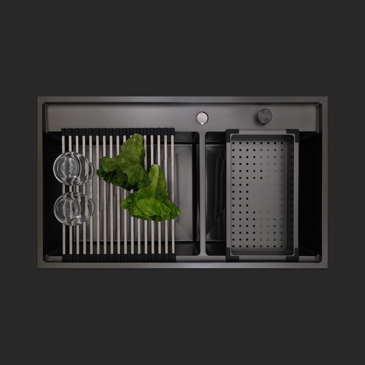 Giotto El Yapımı PVD Eviye Seti 86x51 cm Siyah (Black)