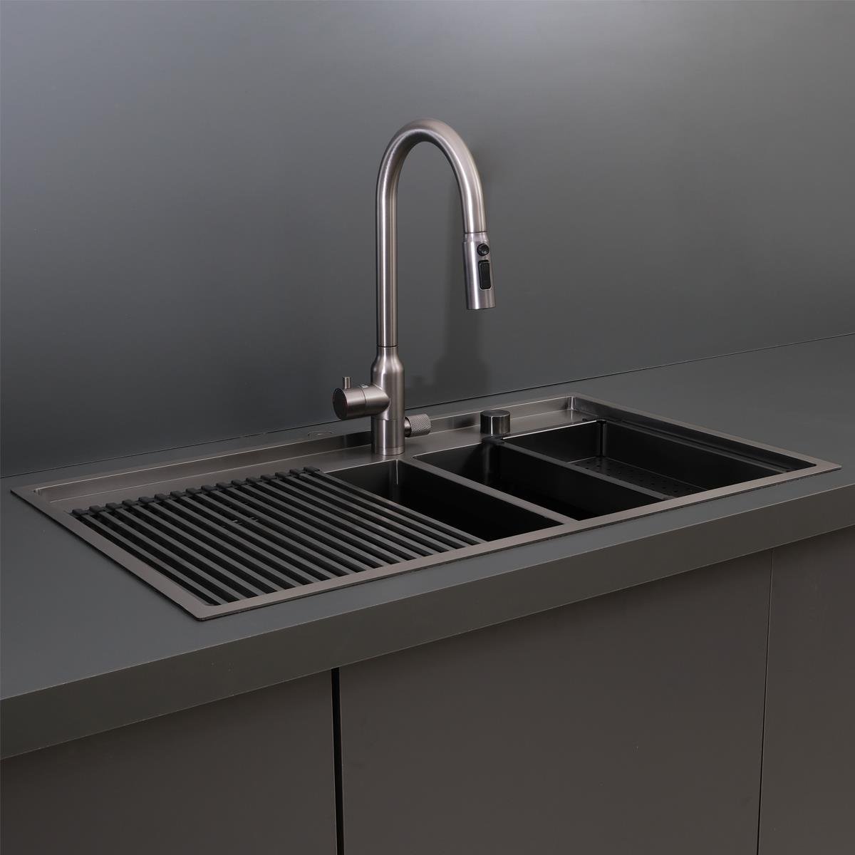 Giotto El Yapımı PVD Eviye Seti 86x51 cm Siyah (Black)