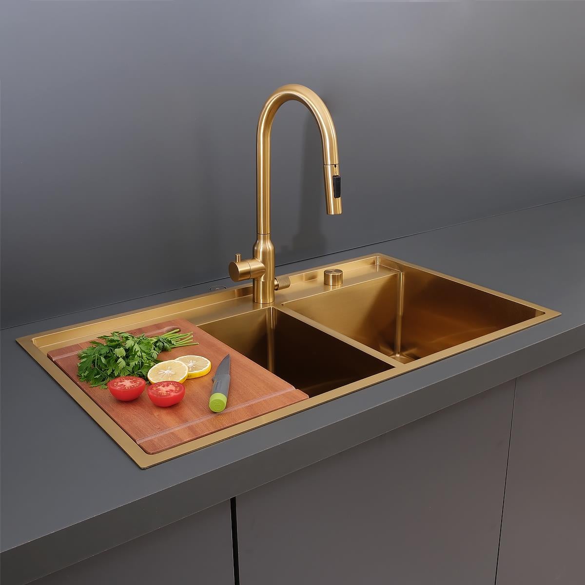 Giotto  El Yapımı PVD Eviye Seti 86x51 cm Altın (Gold)