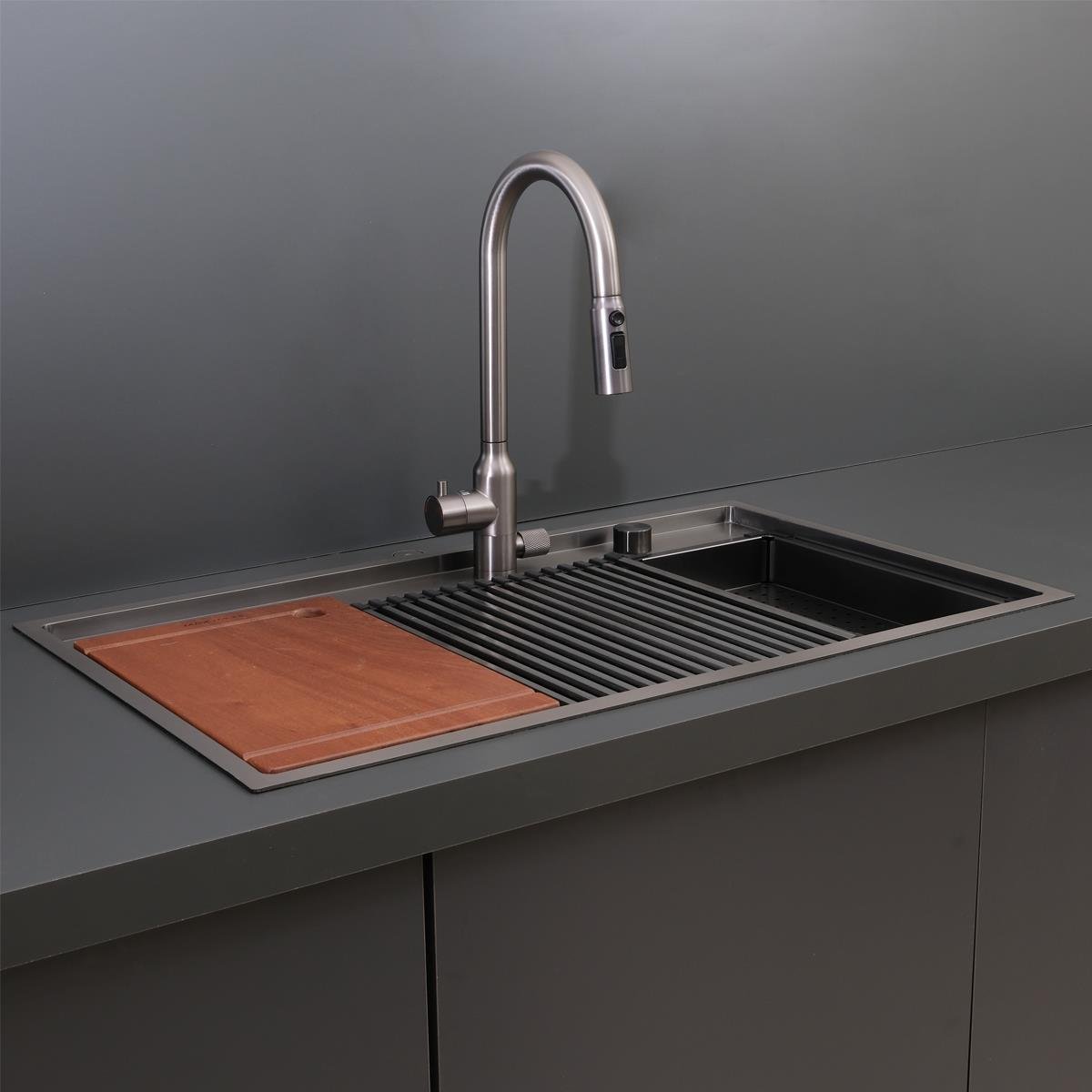 Giotto El Yapımı PVD Eviye Seti 86x51 cm Siyah (Black)