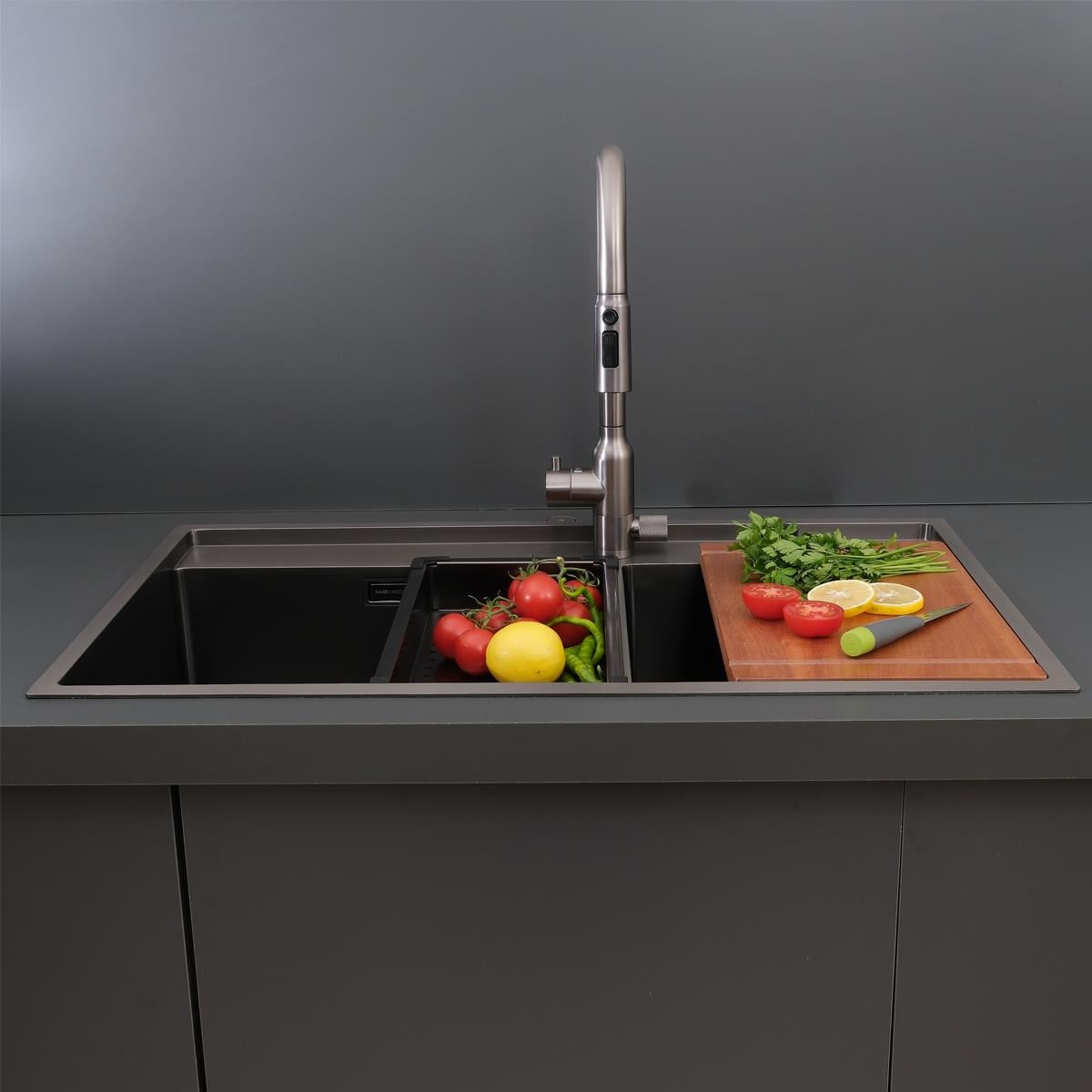 Giotto El Yapımı PVD Eviye Seti 86x51 cm Siyah (Black)