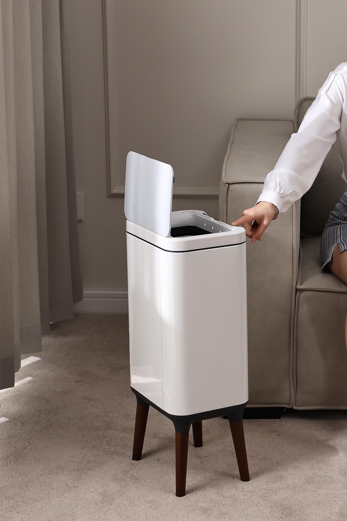 MAS9710W-9L Ahşap Ayaklı Sensörlü Ozon Çöp Kovası
