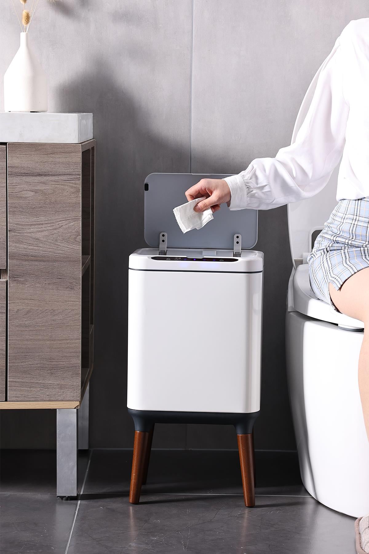 MAS9710W-9L Ahşap Ayaklı Sensörlü Ozon Çöp Kovası