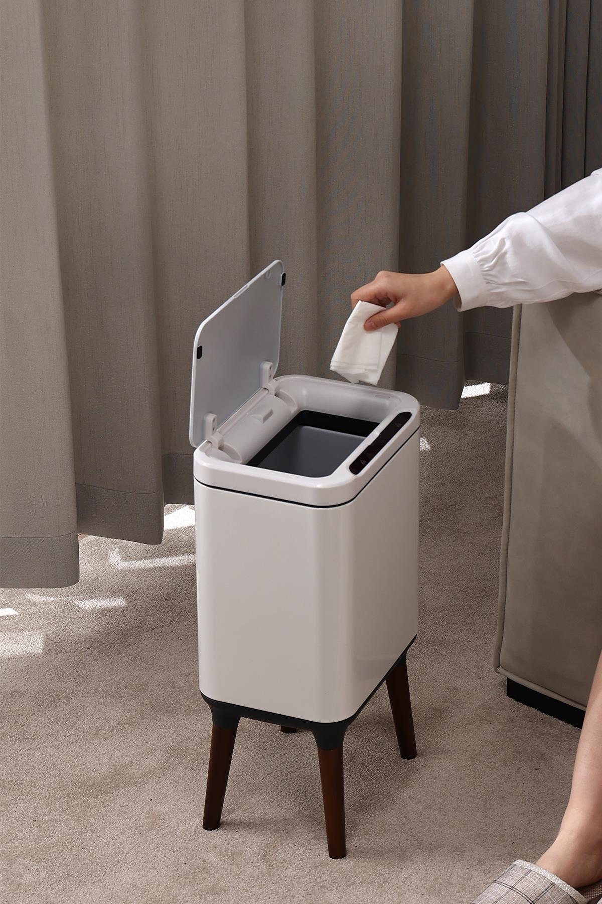 MAS9710W-9L Ahşap Ayaklı Sensörlü Ozon Çöp Kovası