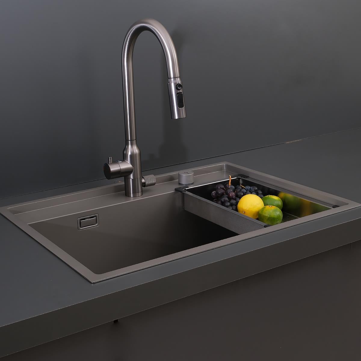 Murano El Yapımı Nano Eviye Seti 68x51 cm Mat Gri (Gun Grey)