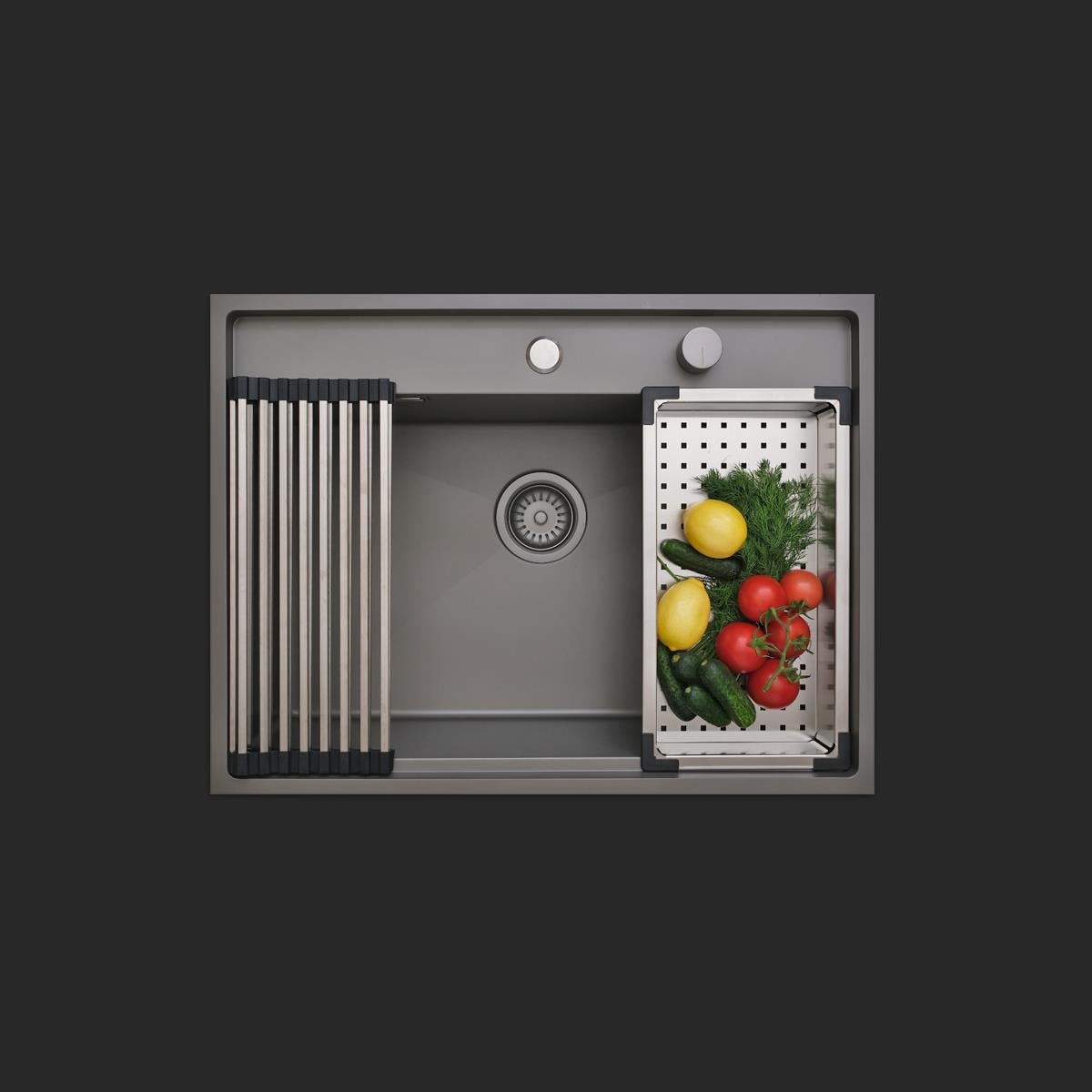 Murano El Yapımı Nano Eviye Seti 68x51 cm Mat Gri (Gun Grey)