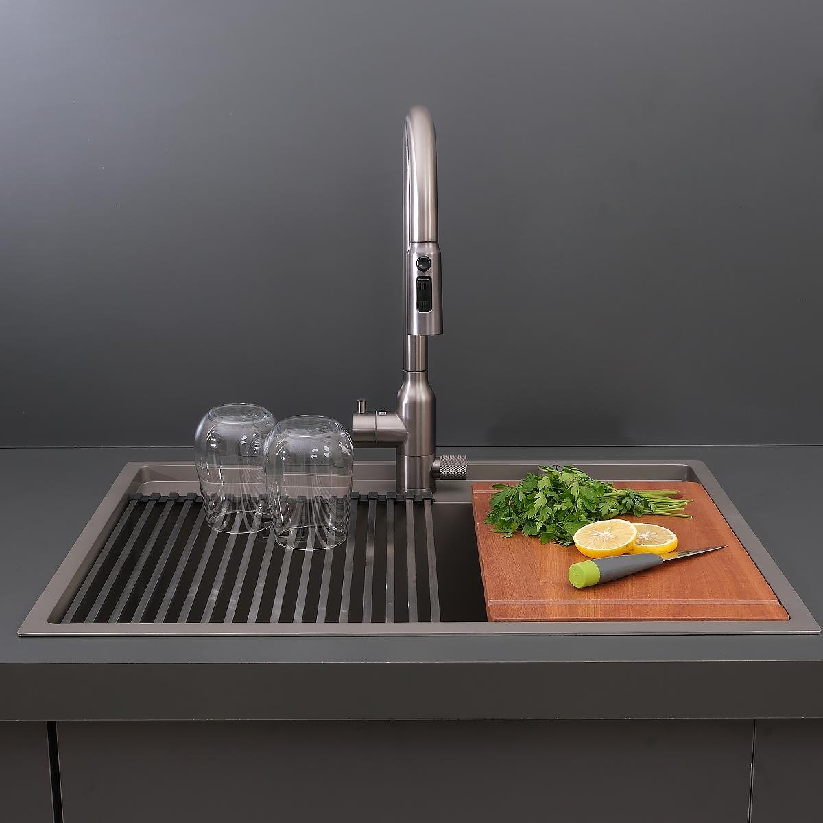 Murano El Yapımı Nano Eviye Seti 68x51 cm Mat Gri (Gun Grey)