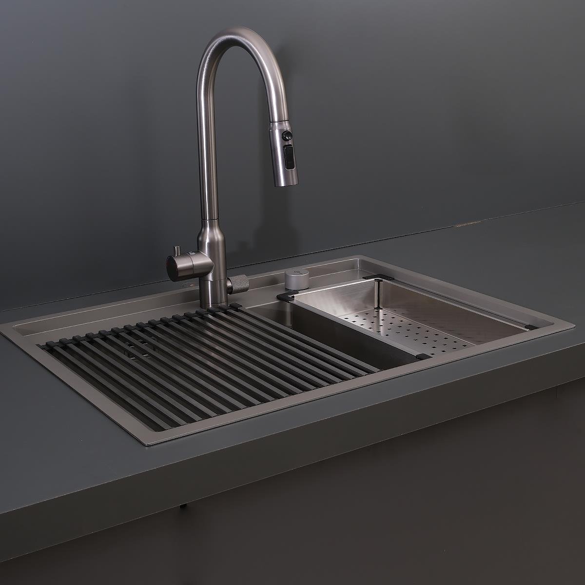 Murano El Yapımı Nano Eviye Seti 68x51 cm Mat Gri (Gun Grey)