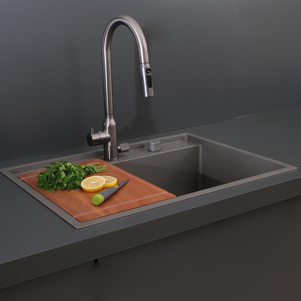 Murano El Yapımı Nano Eviye Seti 68x51 cm Mat Gri (Gun Grey)