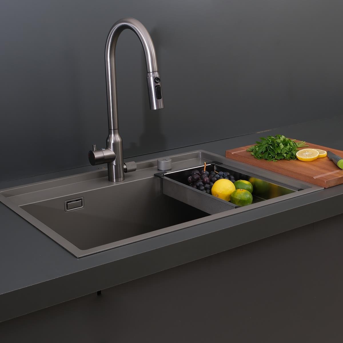 Murano El Yapımı Nano Eviye Seti 68x51 cm Mat Gri (Gun Grey)