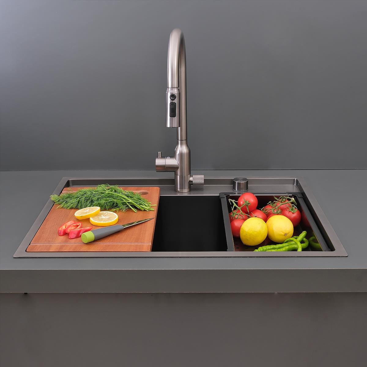 Murano El Yapımı PVD Eviye Seti 68x51 cm Siyah (Black)