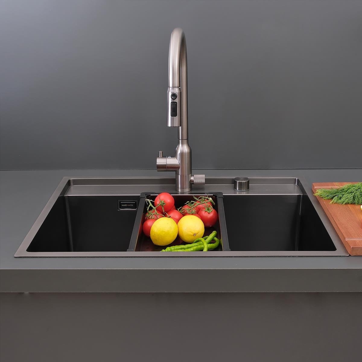 Murano El Yapımı PVD Eviye Seti 68x51 cm Siyah (Black)