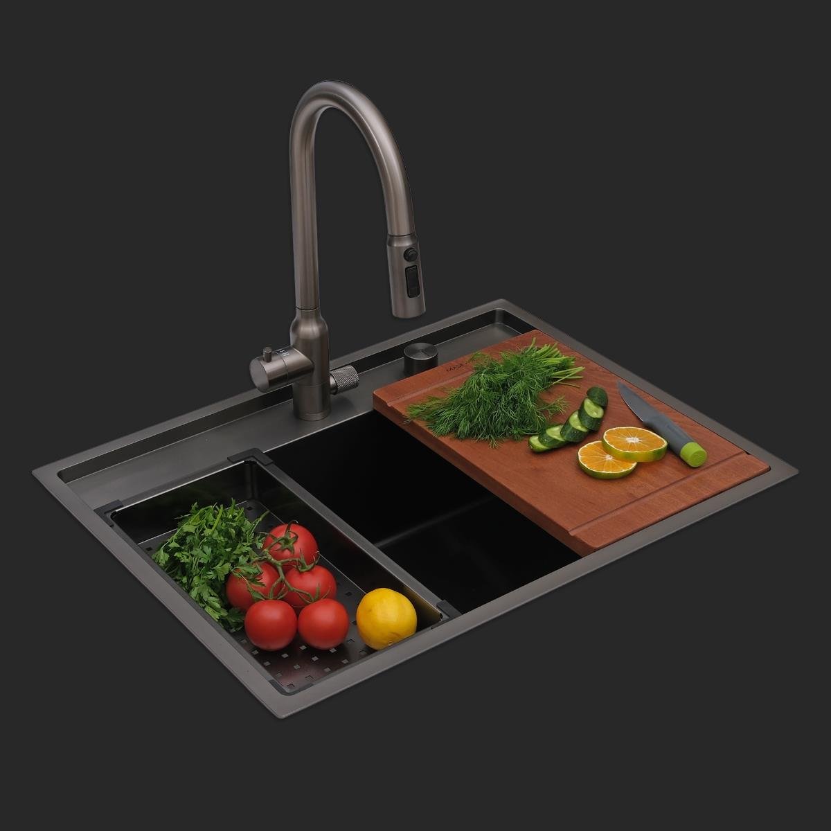 Murano El Yapımı PVD Eviye Seti 68x51 cm Siyah (Black)