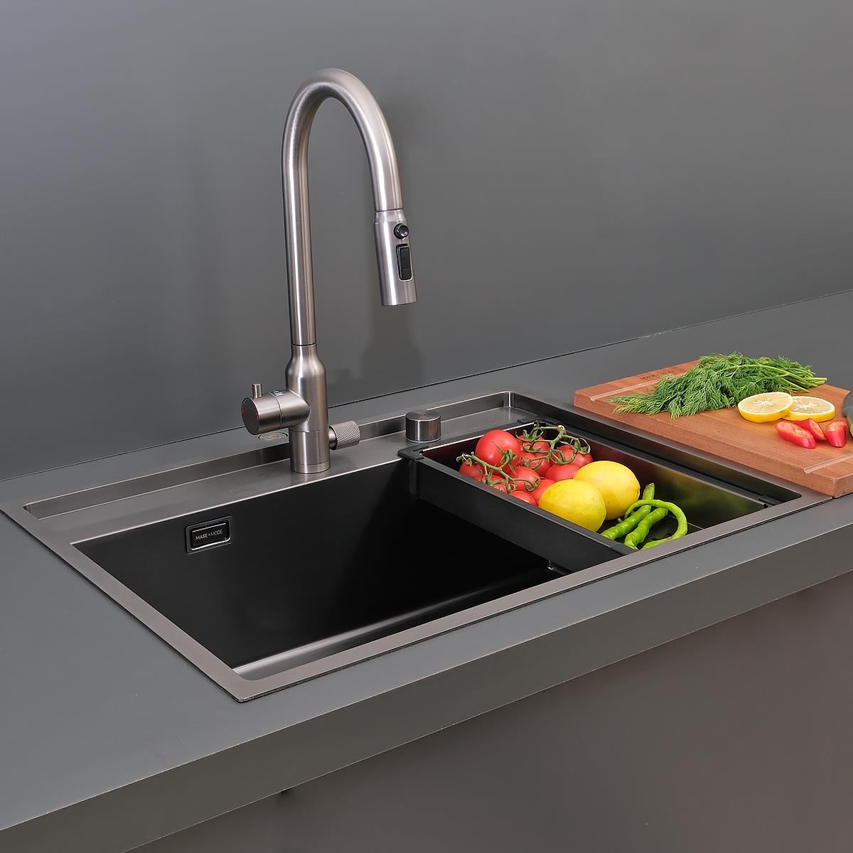 Murano El Yapımı PVD Eviye Seti 68x51 cm Siyah (Black)