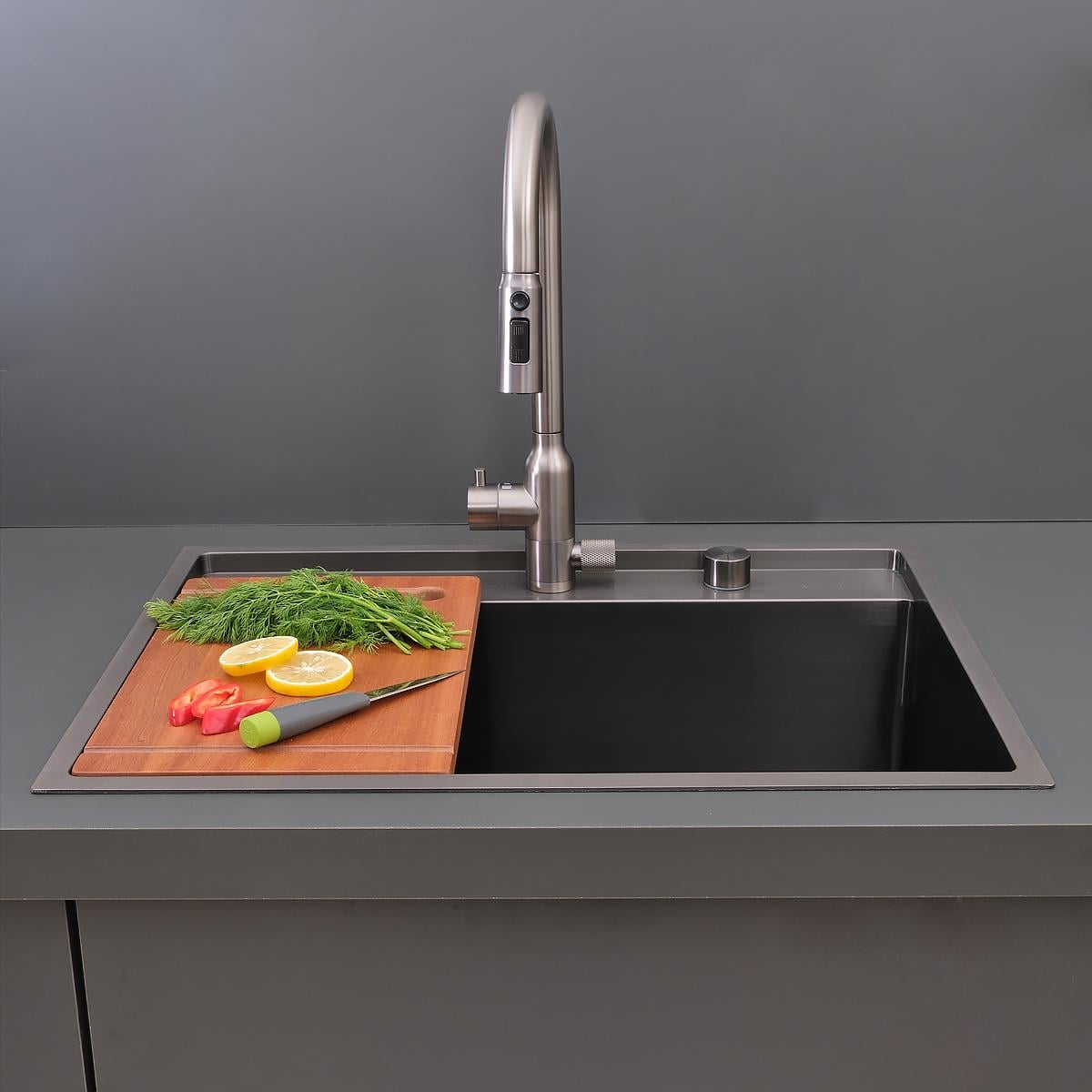 Murano El Yapımı PVD Eviye Seti 68x51 cm Siyah (Black)