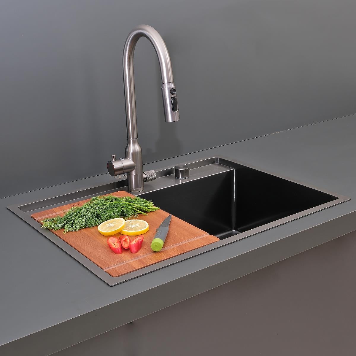 Murano El Yapımı PVD Eviye Seti 68x51 cm Siyah (Black)