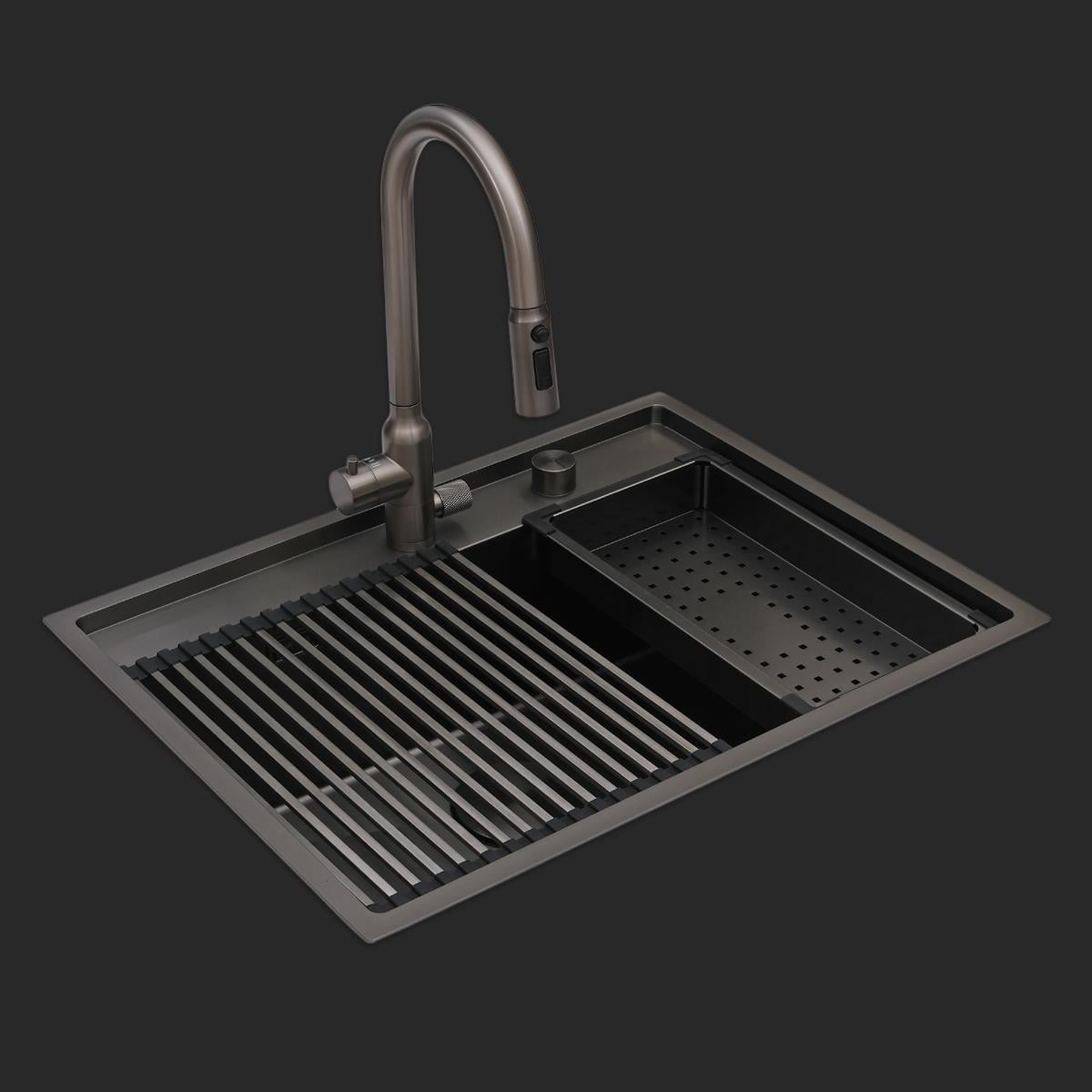 Murano El Yapımı PVD Eviye Seti 68x51 cm Siyah (Black)