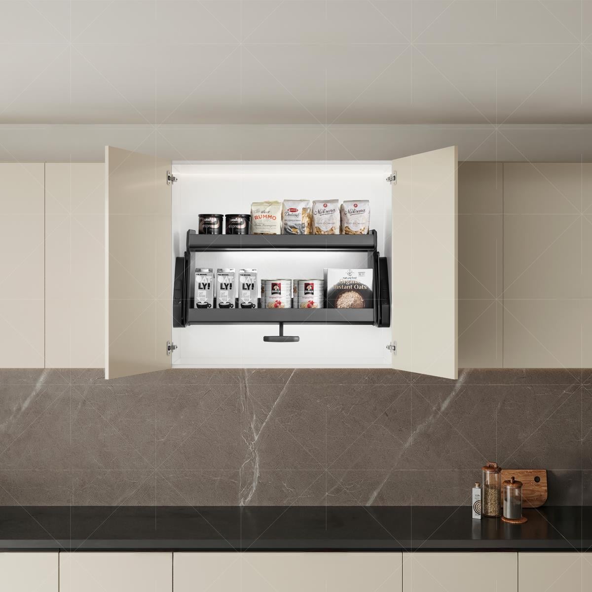 Phantom Grey Çift Katlı Üst Dolap Kiler Sistemi 900 mm