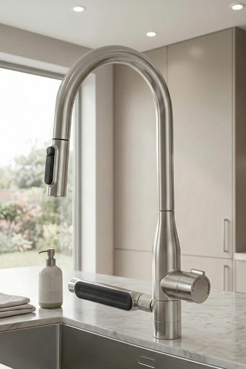 Sauris Spiralli Arıtma Çıkışlı Şelale Eviye Bataryası Brushed Nickel