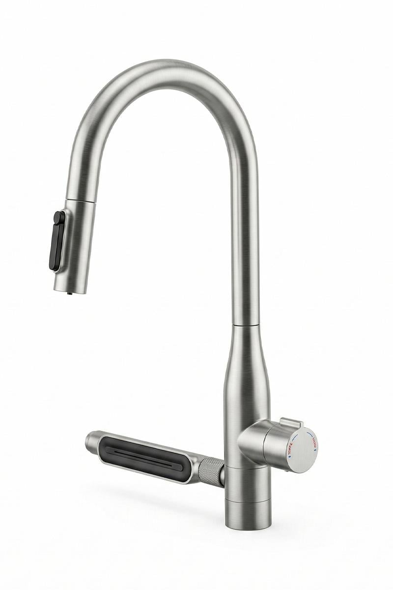 Sauris Spiralli Arıtma Çıkışlı Şelale Eviye Bataryası Brushed Nickel