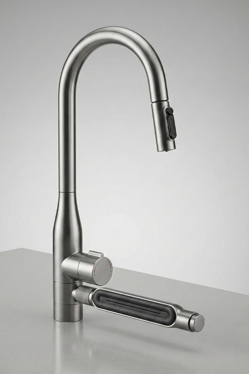 Sauris Spiralli Arıtma Çıkışlı Şelale Eviye Bataryası Brushed Nickel