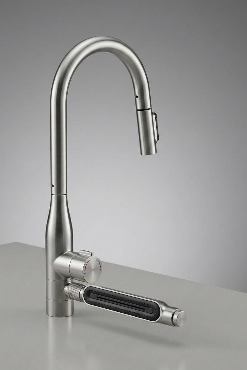 Sauris Spiralli Arıtma Çıkışlı Şelale Eviye Bataryası Brushed Nickel