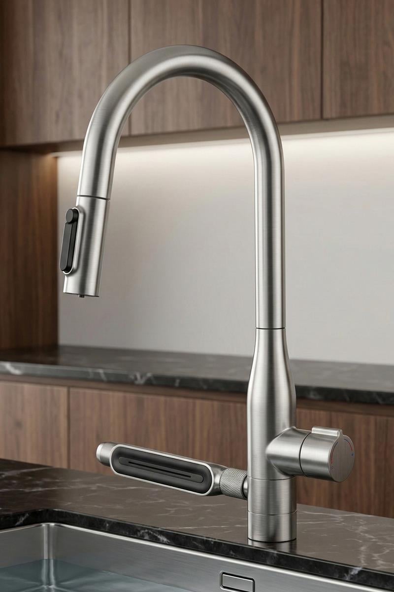 Sauris Spiralli Arıtma Çıkışlı Şelale Eviye Bataryası Brushed Nickel