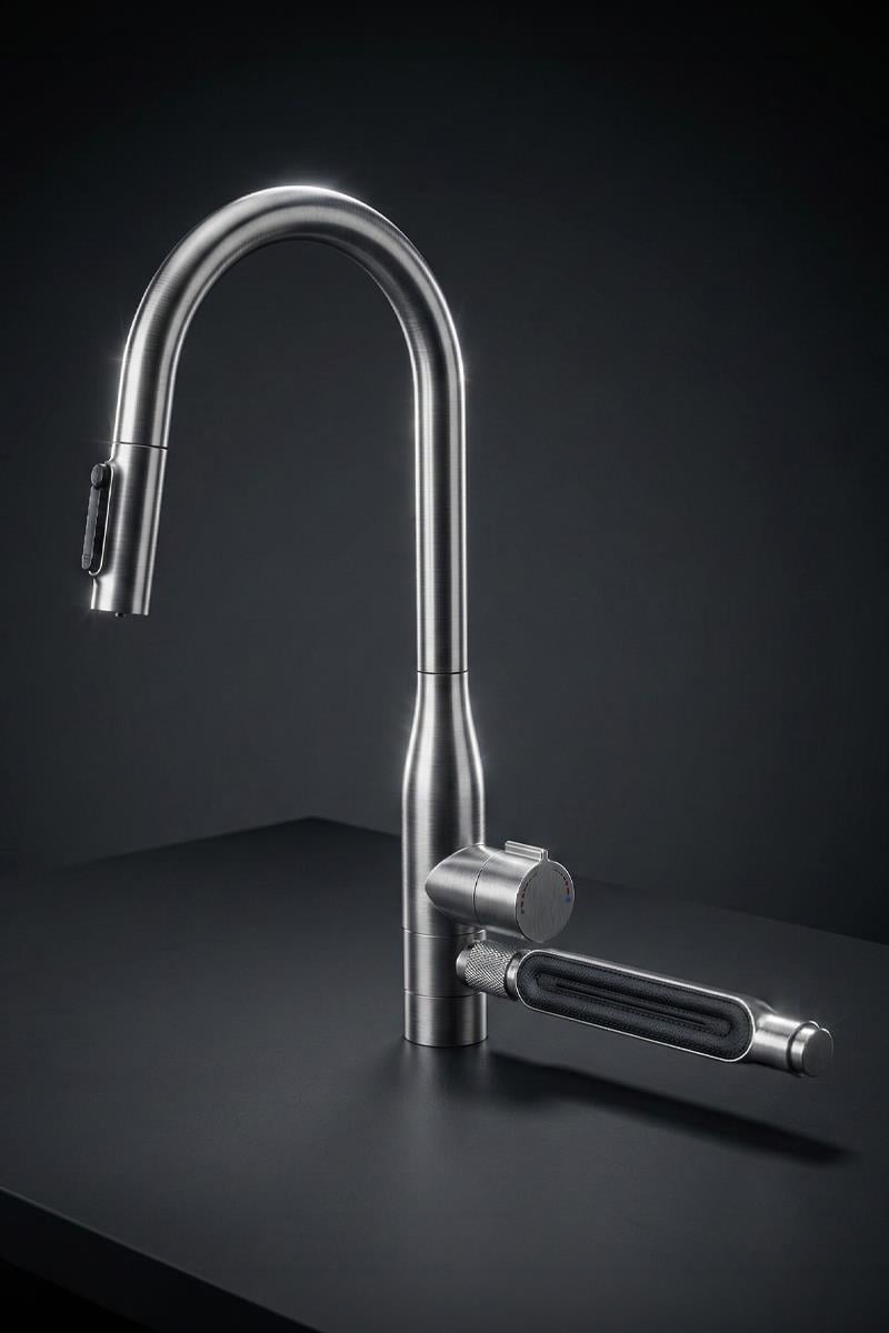 Sauris Spiralli Arıtma Çıkışlı Şelale Eviye Bataryası Brushed Nickel