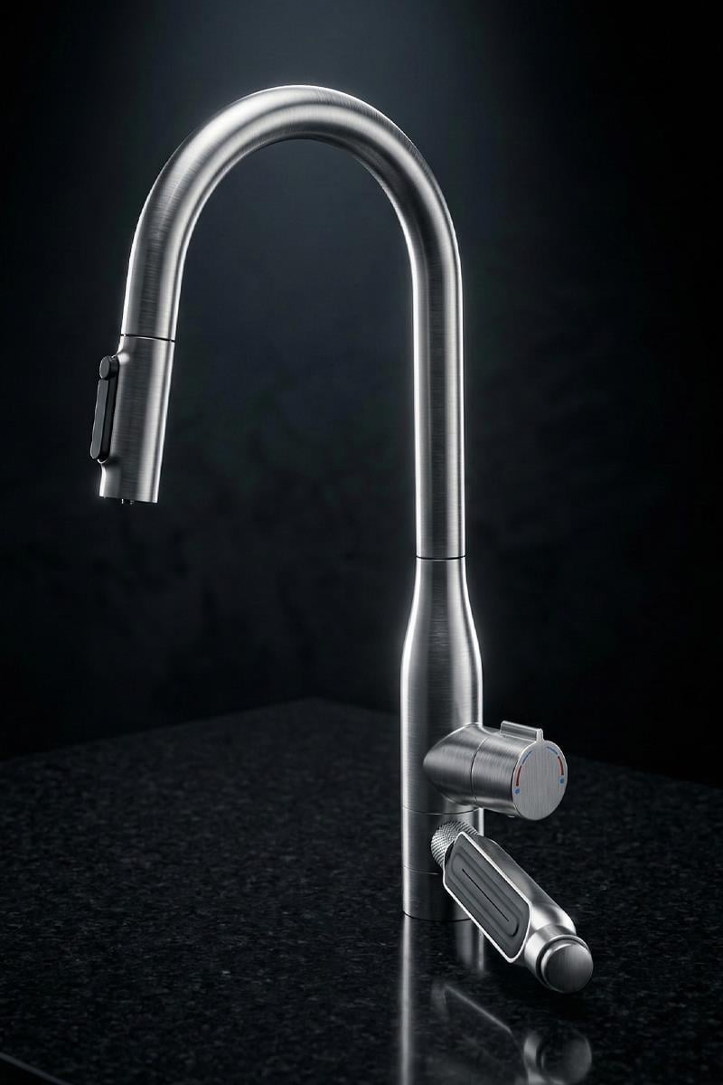 Sauris Spiralli Arıtma Çıkışlı Şelale Eviye Bataryası Brushed Nickel