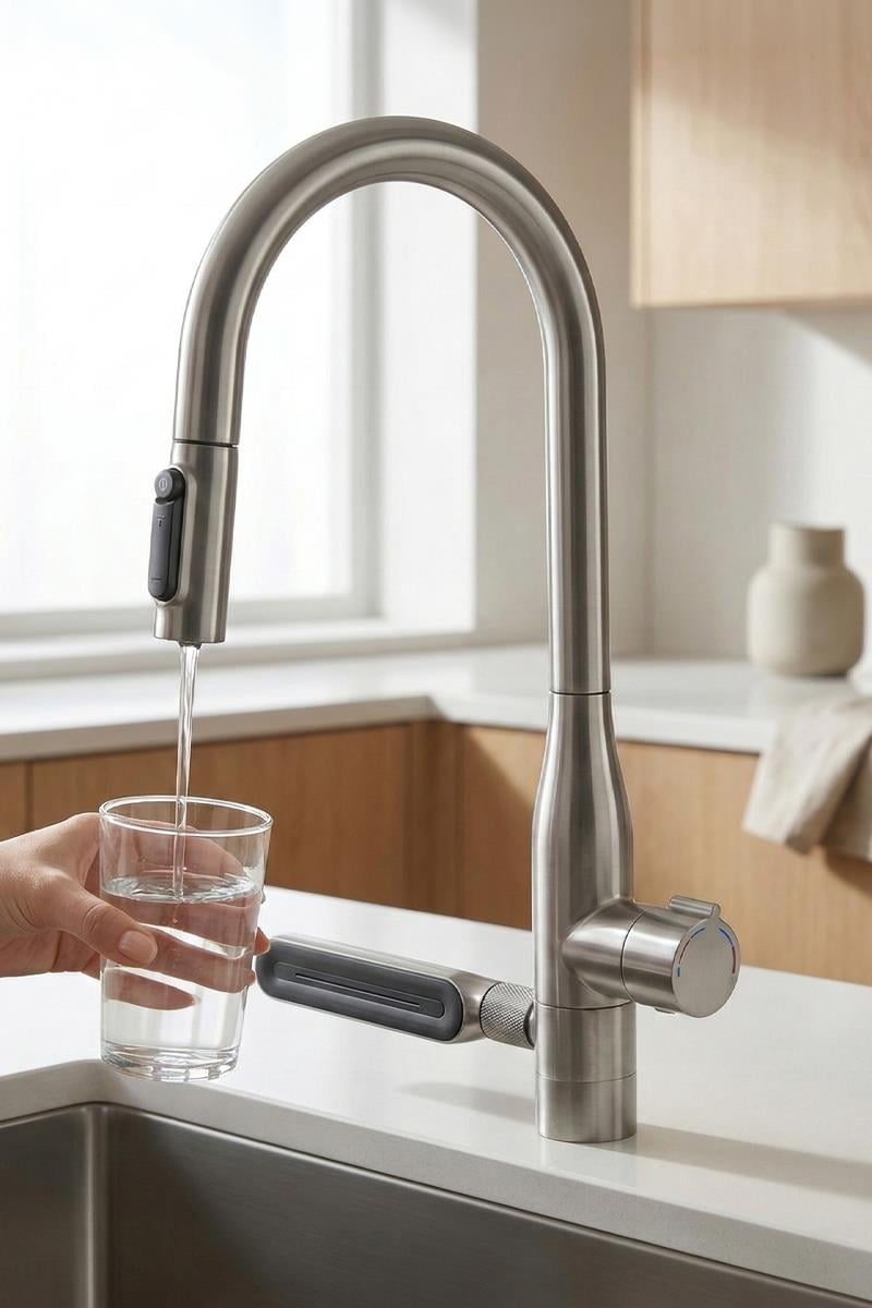 Sauris Spiralli Arıtma Çıkışlı Şelale Eviye Bataryası Brushed Nickel