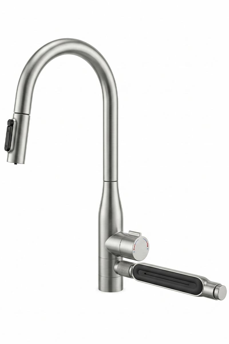 Sauris Spiralli Arıtma Çıkışlı Şelale Eviye Bataryası Brushed Nickel