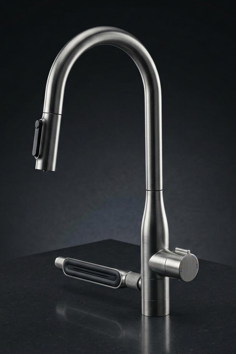 Sauris Spiralli Arıtma Çıkışlı Şelale Eviye Bataryası Brushed Nickel