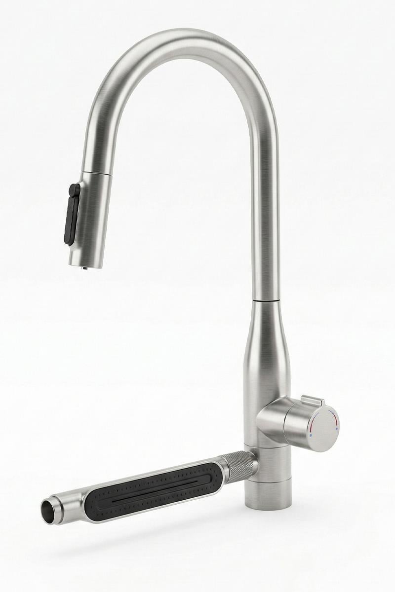 Sauris Spiralli Arıtma Çıkışlı Şelale Eviye Bataryası Brushed Nickel